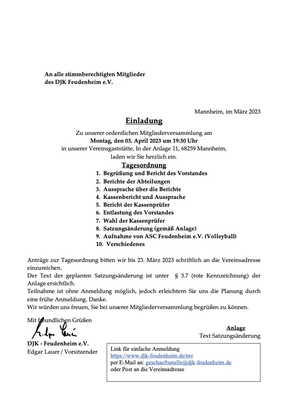 Einladung zur Mitgliederversammlung 2023