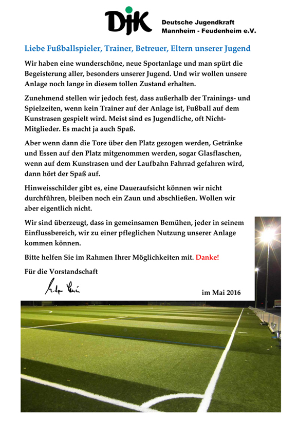 Hinweis Kunstrasenplatz