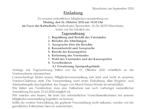 Einladung zur ordentlichen Mitgliederversammlung